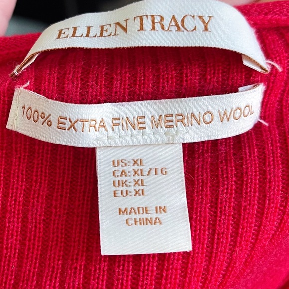 Ellen Tracy Red 100% Extra Fine Merino Wool Sweater Size XL - Picture 4 of 4